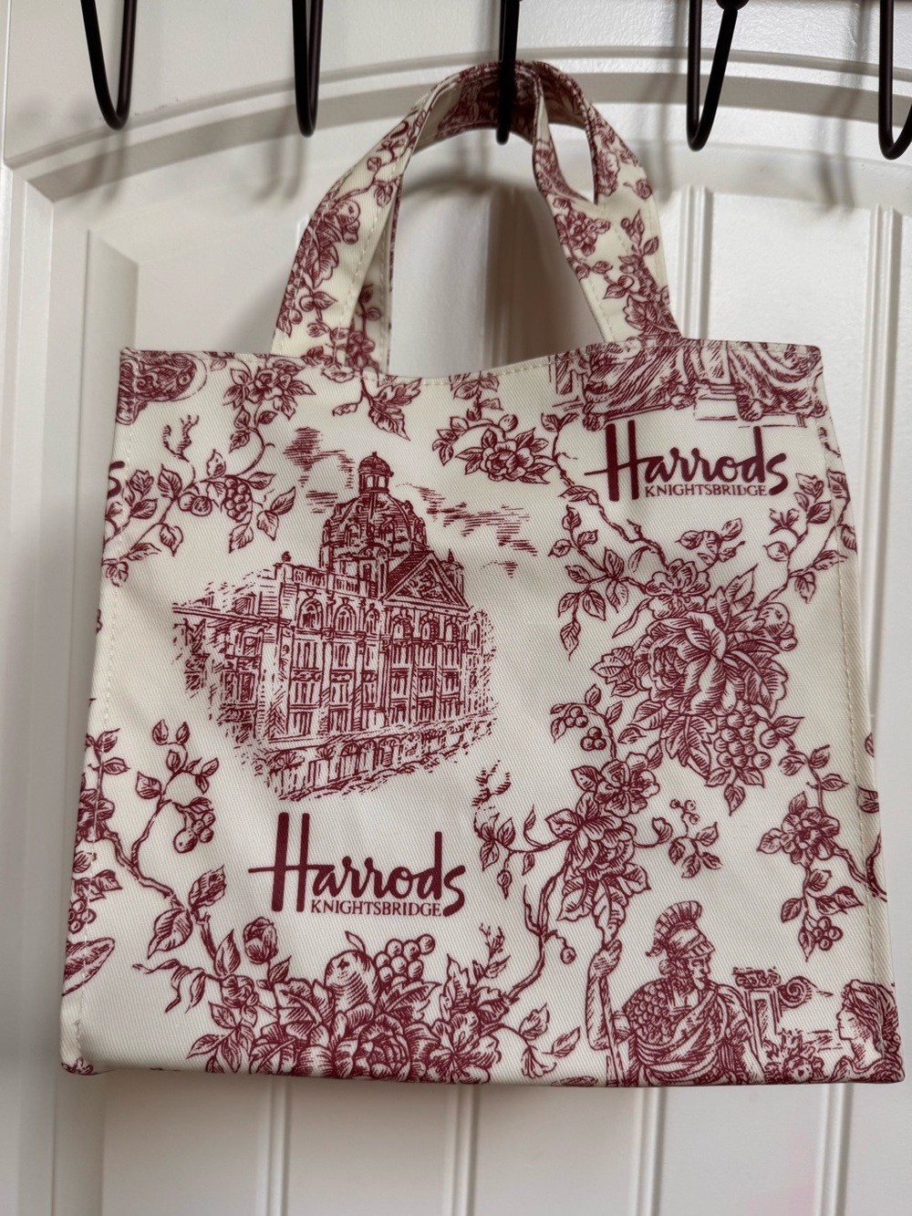 Harrods Coated Cotton Signature Print Small Tote. 9” by 9” by 5.5”